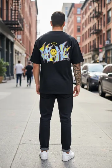 Tricou barbati negru, cu imprimeu pe spate, oversize 11824 D2-5.3